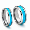 Tungsten Rings with Hawaiian Blue Opal Inlay and Beveled Edge-Rings-Innovato Design-5-6mm-Innovato Design