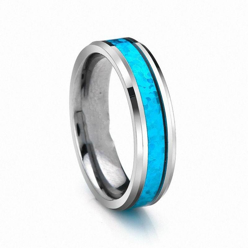 Tungsten Rings with Hawaiian Blue Opal Inlay and Beveled Edge-Rings-Innovato Design-5-6mm-Innovato Design