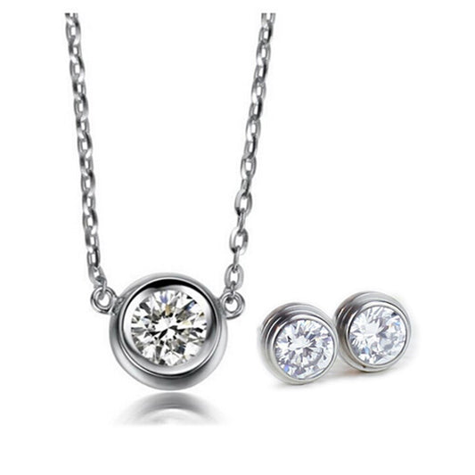 Cubic Zirconia Stainless Steel Necklace & Earrings Jewelry Set-Jewelry Sets-Innovato Design-Rose Gold-Innovato Design