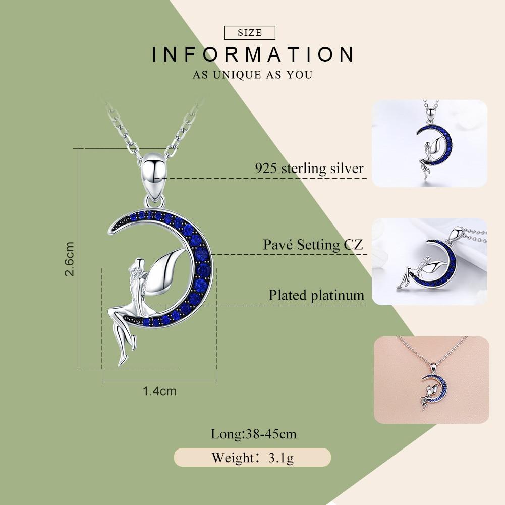 925 Sterling Silver Blue Crystal Crescent Moon and Fairy Pendant Necklace-Necklaces-Innovato Design-Innovato Design