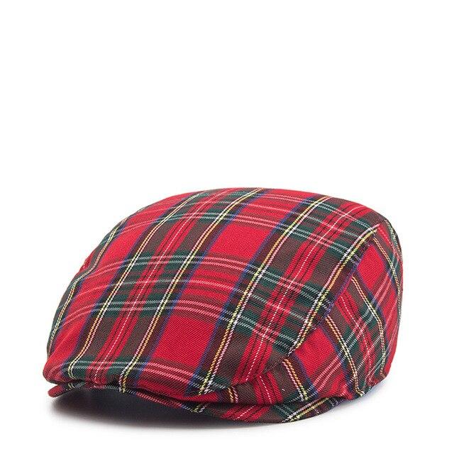 Vintage Casual Plaid Cotton Gatsby Flat Cap-Hats-Innovato Design-Red-Innovato Design