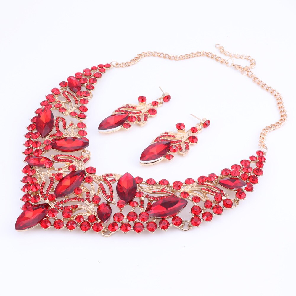 Bohemian Rhinestone and Crystal Necklace & Earrings Statement Jewelry Set-Jewelry Sets-Innovato Design-Red-Innovato Design