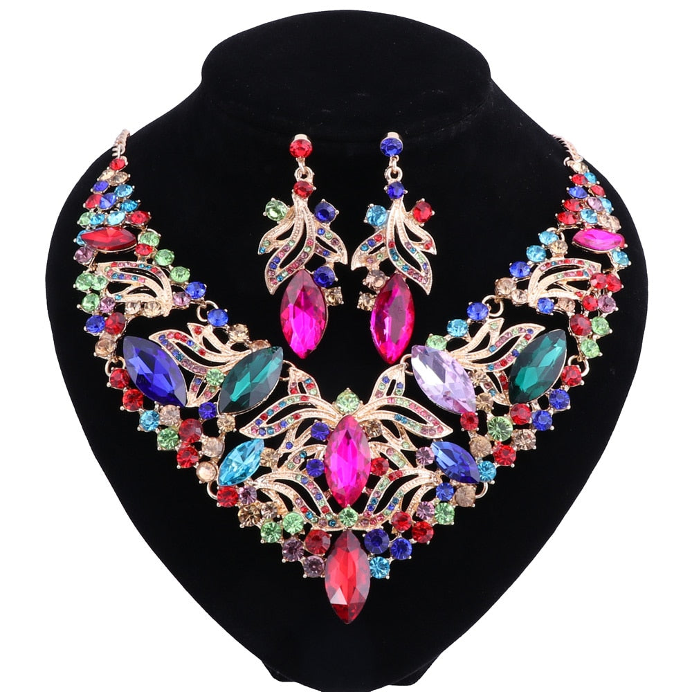 Bohemian Rhinestone and Crystal Necklace & Earrings Statement Jewelry Set-Jewelry Sets-Innovato Design-Rainbow-Innovato Design