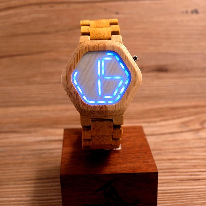 LED Display Natural Bamboo Wooden Wristwatch-Watches-Innovato Design-Wood-Innovato Design