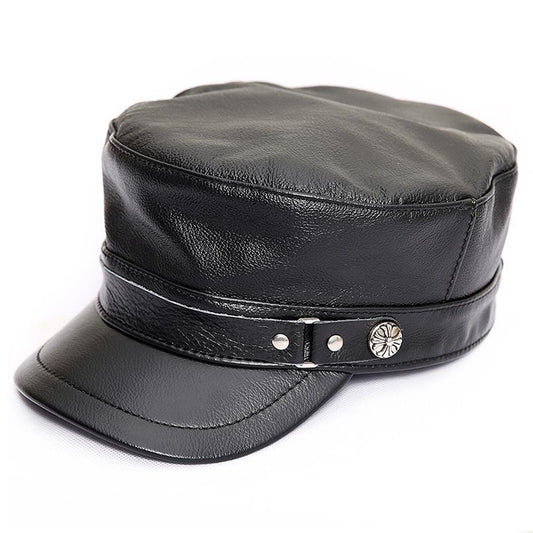 Genuine Leather Flat Top Snapback Military Hat-Hats-Innovato Design-Black-Innovato Design