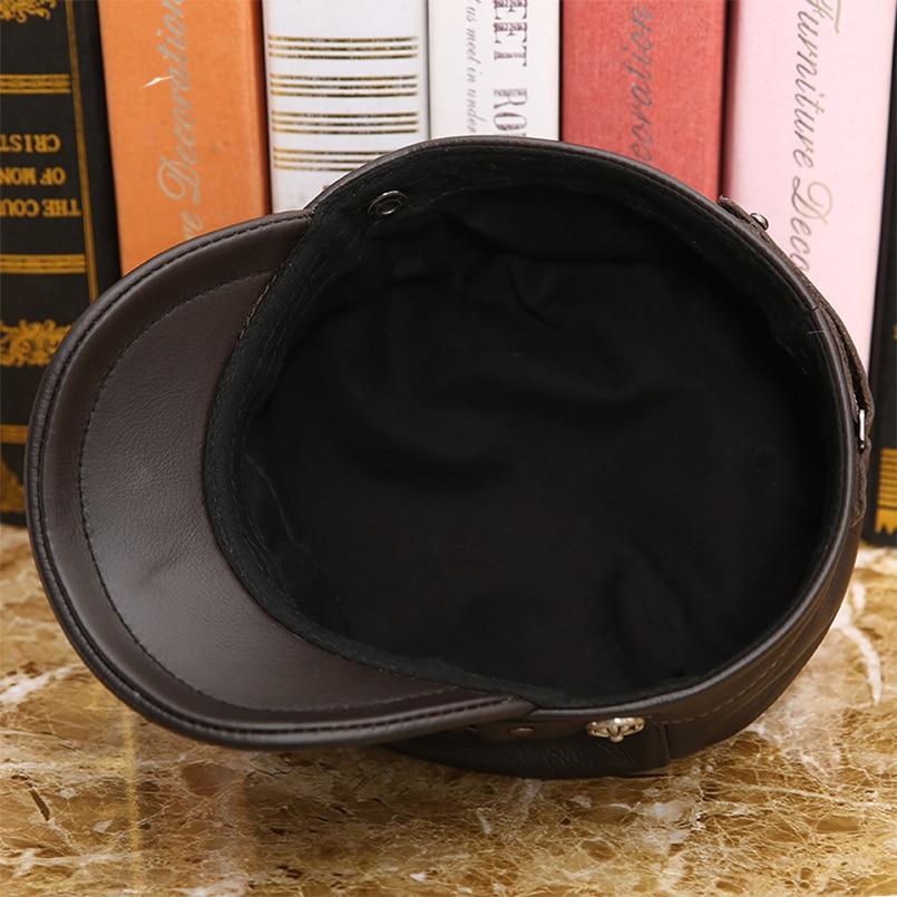 Genuine Leather Flat Top Snapback Military Hat-Hats-Innovato Design-Black-Innovato Design