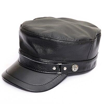 Genuine Leather Flat Top Snapback Military Hat