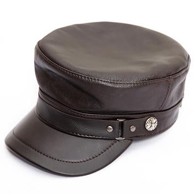 Genuine Leather Flat Top Snapback Military Hat-Hats-Innovato Design-Brown-Innovato Design