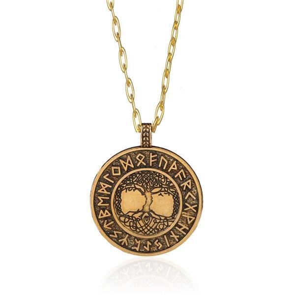 Nordic Yggdrasil Tree of Life and Viking Rune Pendant with Chain Necklace-Necklaces-Innovato Design-Gold-Innovato Design