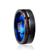 Blue and Brushed Matte Black with Wood Inlay Tungsten Carbide Ring-Rings-Innovato Design-7-Innovato Design