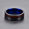 Blue and Brushed Matte Black with Wood Inlay Tungsten Carbide Ring-Rings-Innovato Design-7-Innovato Design