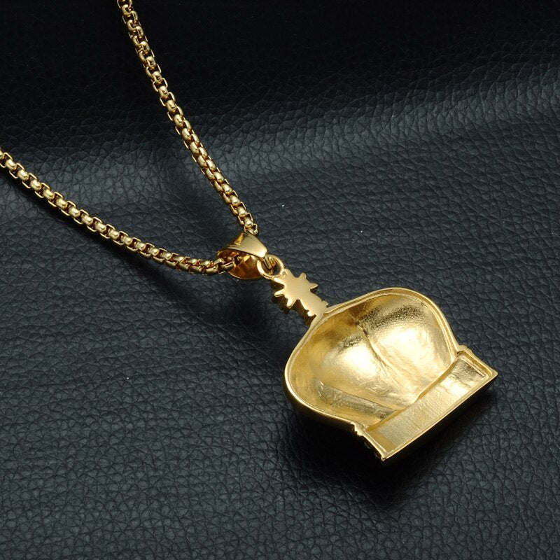 Rhinestone-Studded Gold-Plated King Crown Bling 316L Stainless Steel Hip-hop Pendant Necklace-Necklaces-Innovato Design-Innovato Design