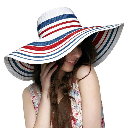 Foldable Wide Brim Floppy Straw Sun Hat-Hats-Innovato Design-White Blue Red-Innovato Design