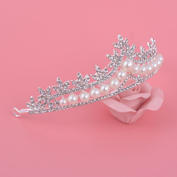 Magnificent Pearl and Crystal Tiara, Necklace & Earrings Wedding Jewelry Set-Jewelry Sets-Innovato Design-Innovato Design