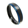 6/8mm Black Carbide Wedding Band Ring with Blue Edge - InnovatoDesign