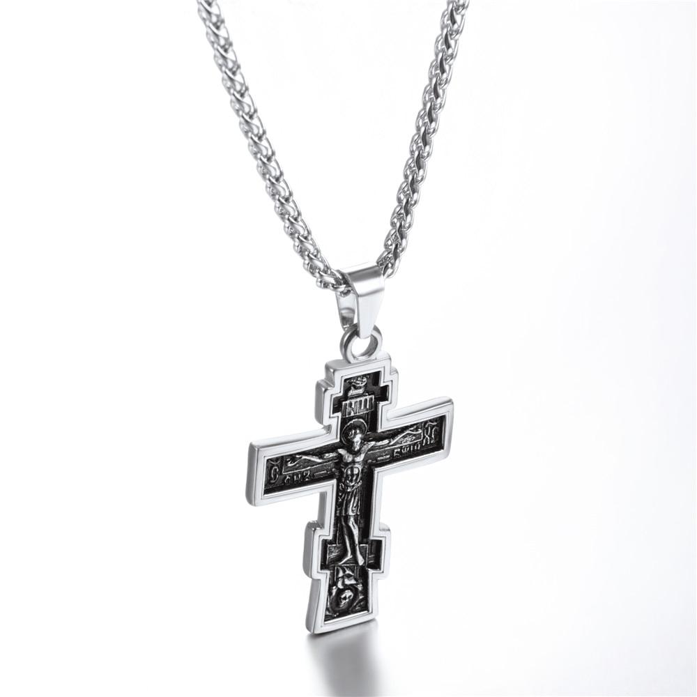 Orthodox Cross with Jesus of Nazareth Pendant Necklace-Necklaces-Innovato Design-Silver-Innovato Design
