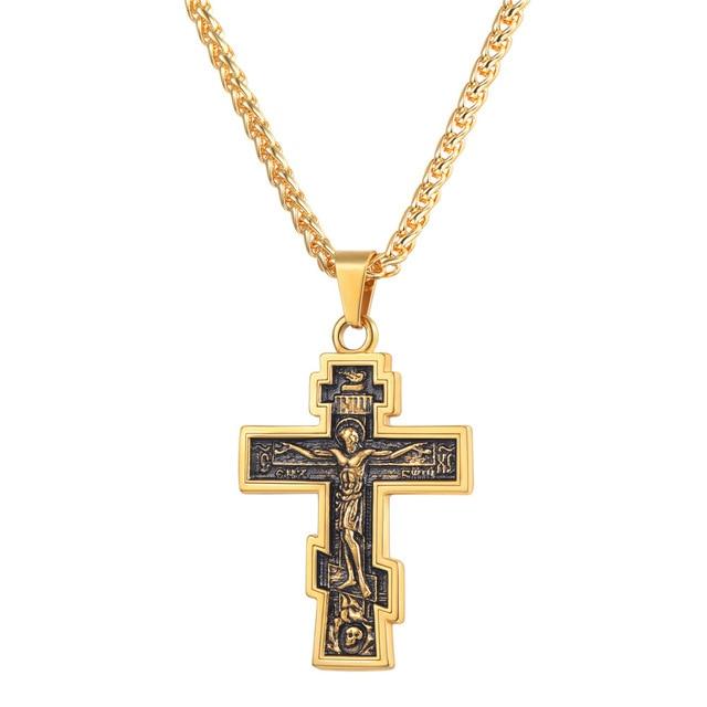 Orthodox Cross with Jesus of Nazareth Pendant Necklace-Necklaces-Innovato Design-Gold-Innovato Design
