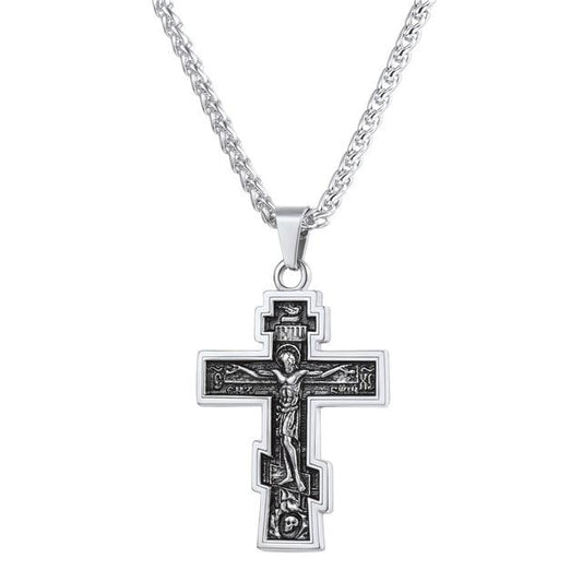 Orthodox Cross with Jesus of Nazareth Pendant Necklace-Necklaces-Innovato Design-Silver-Innovato Design