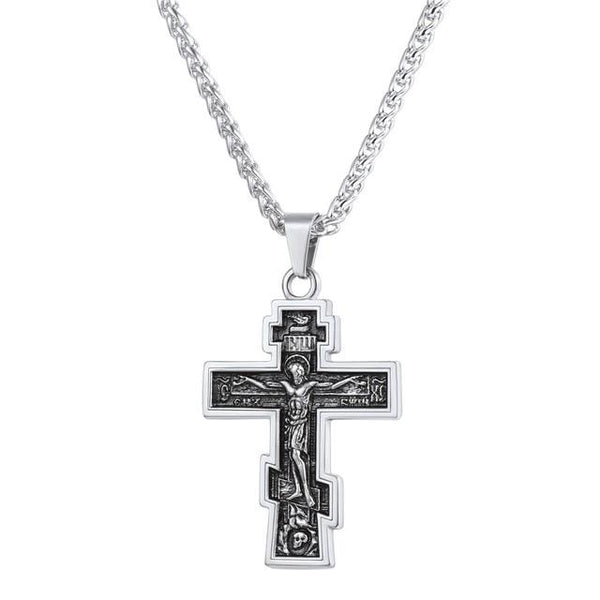 Orthodox Cross with Jesus of Nazareth Pendant Necklace - InnovatoDesign