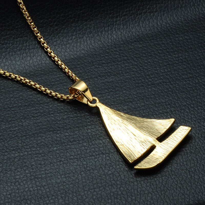 Rhinestone-Studded Gold-Plated Sailboat Bling Hip-hop Pendant Necklace-Necklaces-Innovato Design-Innovato Design