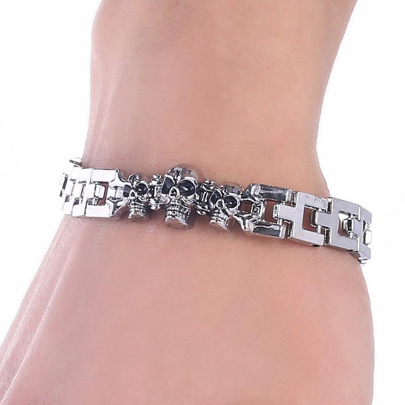 Large Stainless Steel Silver Skull Charm Bracelet-Skull Bracelet-Innovato Design-Innovato Design