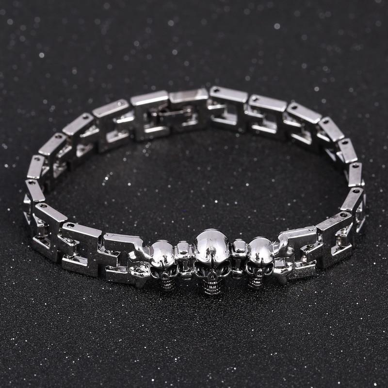 Large Stainless Steel Silver Skull Charm Bracelet-Skull Bracelet-Innovato Design-Innovato Design