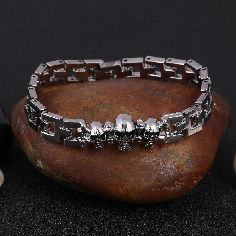 Large Stainless Steel Silver Skull Charm Bracelet-Skull Bracelet-Innovato Design-Innovato Design