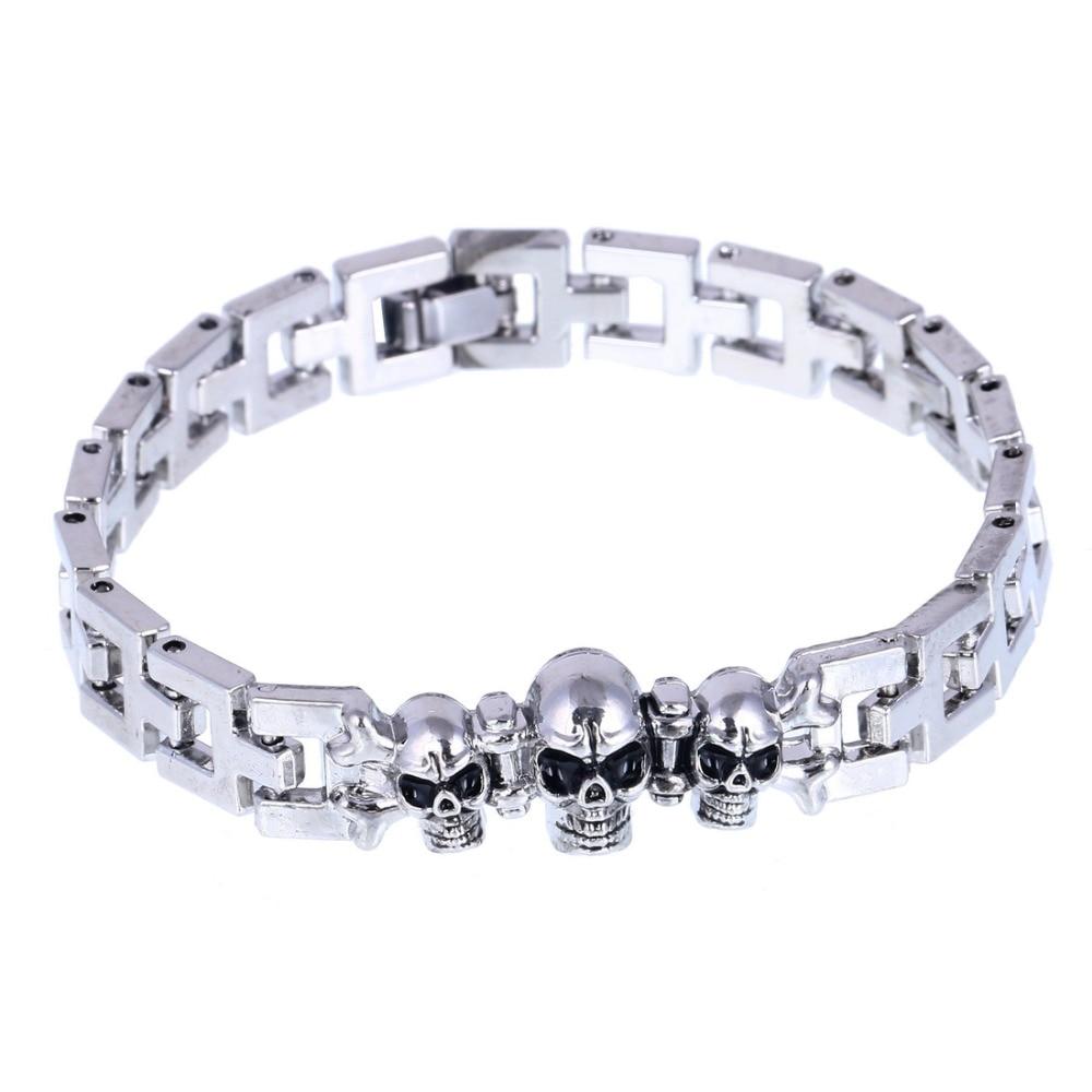 Large Stainless Steel Silver Skull Charm Bracelet-Skull Bracelet-Innovato Design-Innovato Design