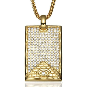 Crystal-Studded Gold-Plated Eye of Providence Dog Tag Bling Titanium Hip-hop Pendant Necklace-Necklaces-Innovato Design-Innovato Design