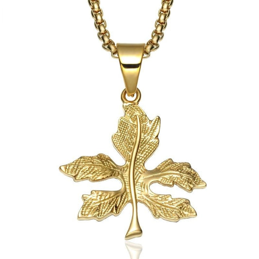 Gold-Plated Cannabis Maple Leaf Bling Stainless Steel Hip-hop Pendant Necklace-Necklaces-Innovato Design-Innovato Design