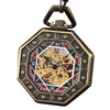 Hexagonal Brass Pocket Watch with Red, Black, and Gold Details - InnovatoDesign