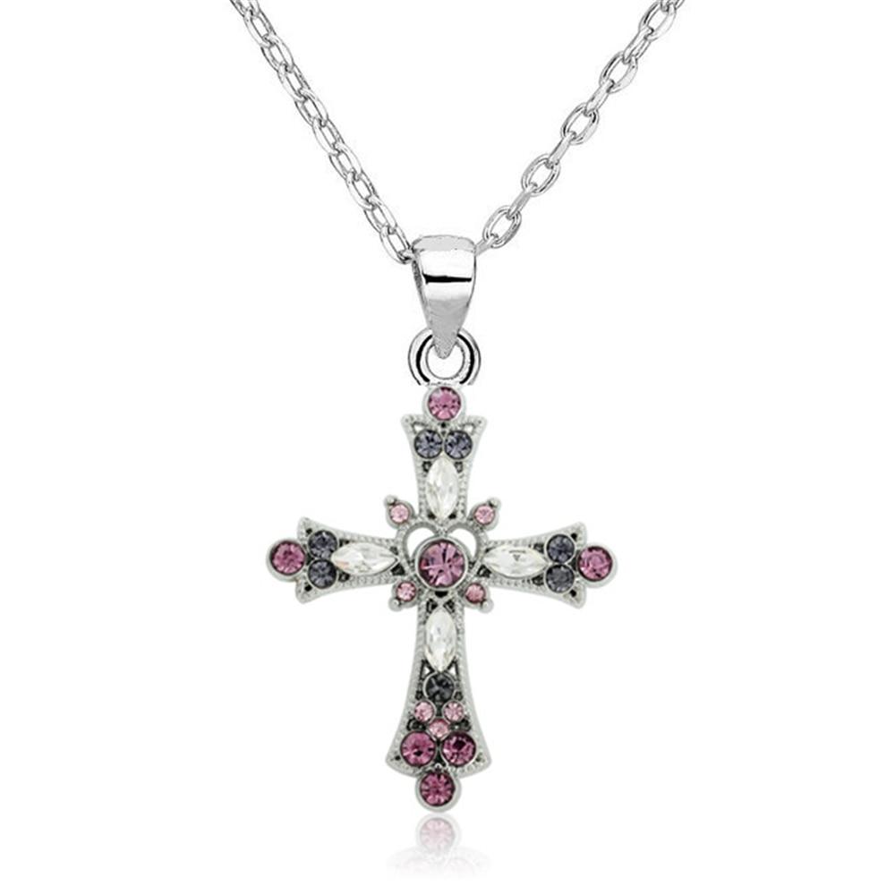 Silver Crystal Stone Holy Cross Jerusalem Pendant Necklace-Necklaces-Innovato Design-Innovato Design