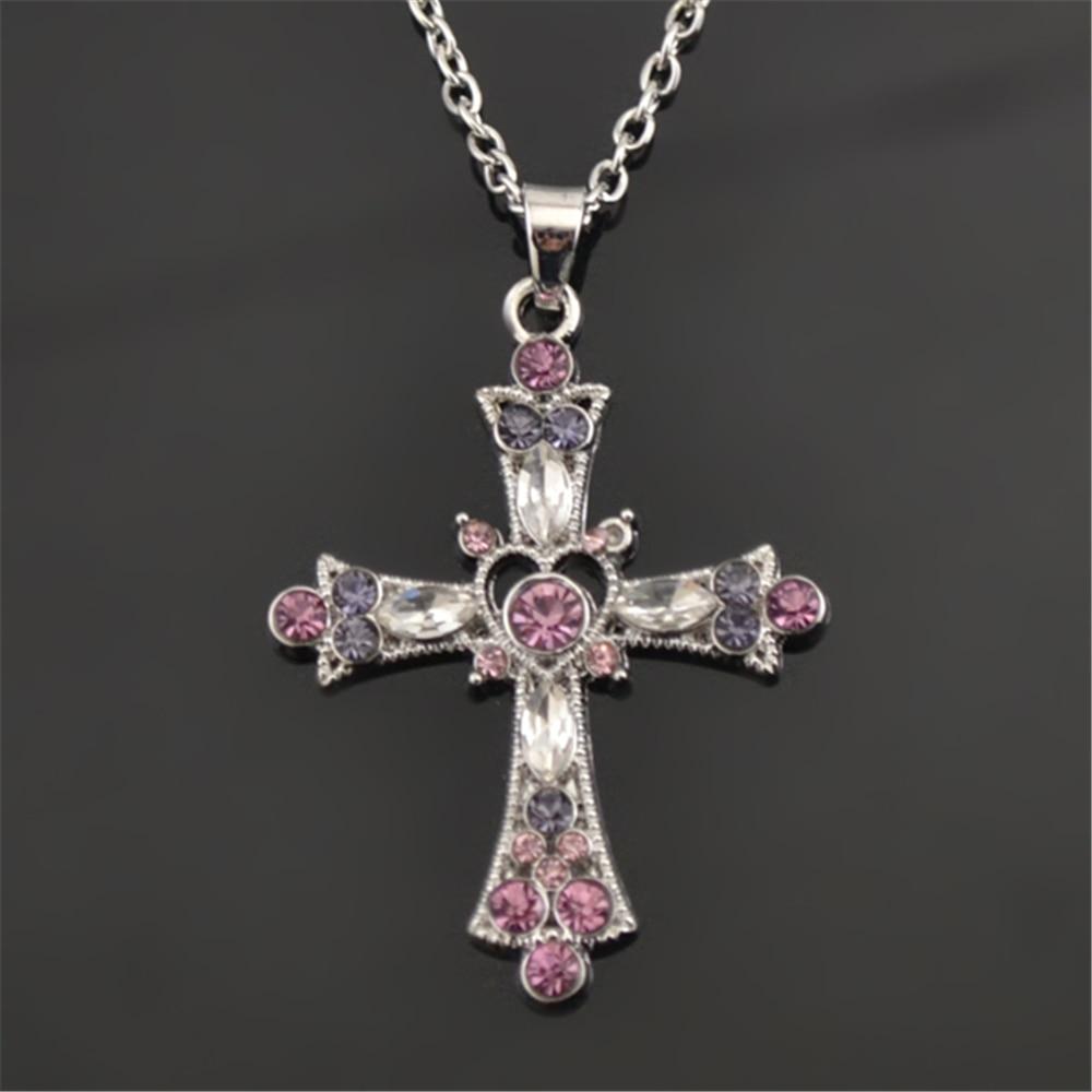 Silver Crystal Stone Holy Cross Jerusalem Pendant Necklace-Necklaces-Innovato Design-Innovato Design