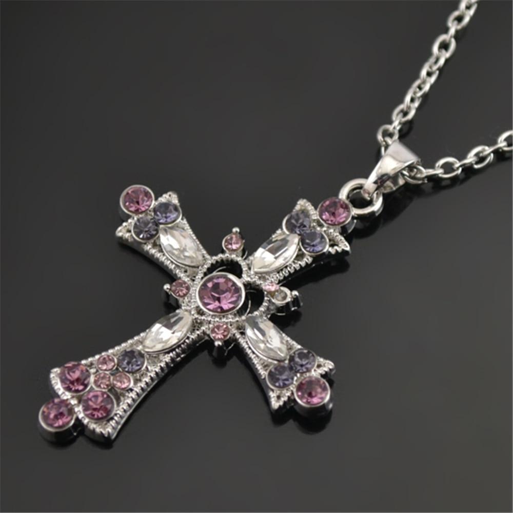 Silver Crystal Stone Holy Cross Jerusalem Pendant Necklace-Necklaces-Innovato Design-Innovato Design