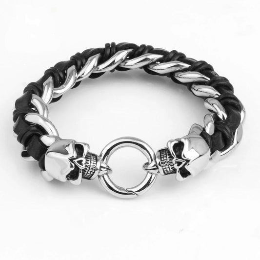 Men's Stainless Steel Leather Skull Bracelet-Skull Bracelet-Innovato Design-Innovato Design