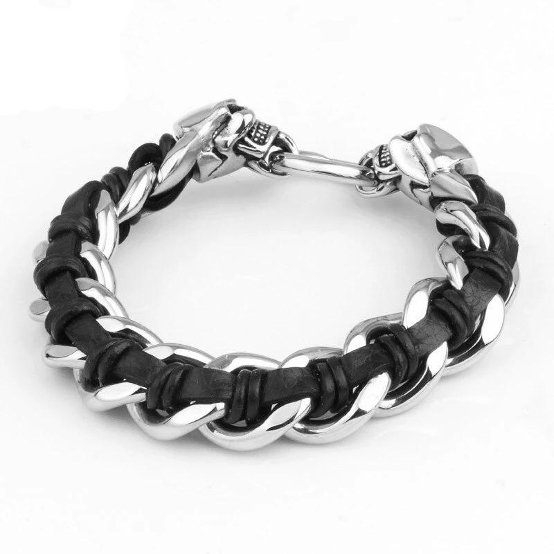 Men's Stainless Steel Leather Skull Bracelet-Skull Bracelet-Innovato Design-Innovato Design