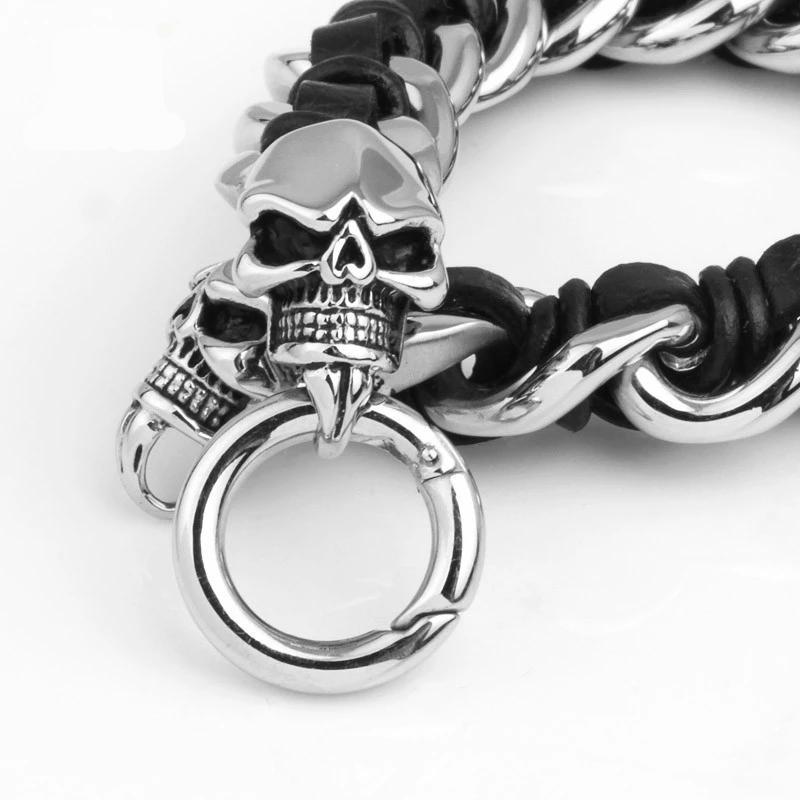 Men's Stainless Steel Leather Skull Bracelet-Skull Bracelet-Innovato Design-Innovato Design