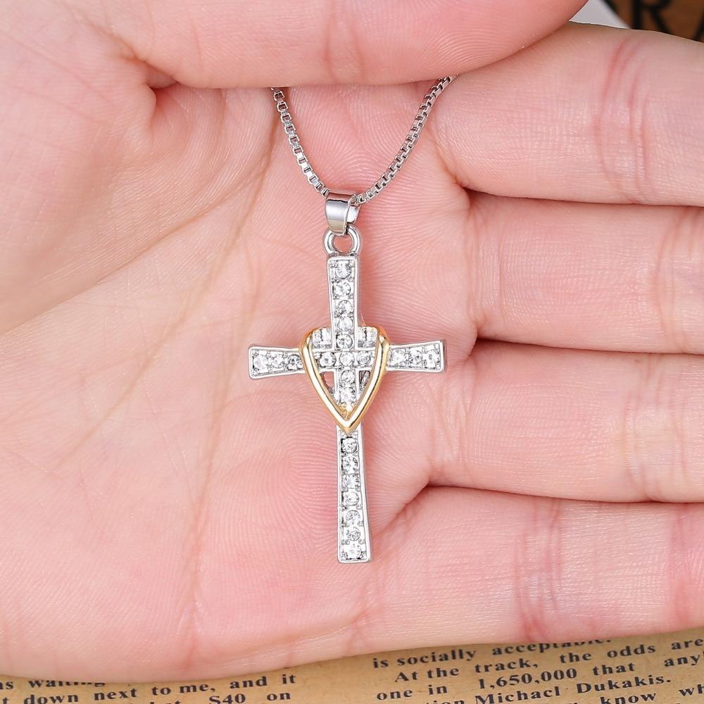 Two-Tone Silver and Gold Jeweled Cross Pendant Necklace-Necklaces-Innovato Design-Innovato Design