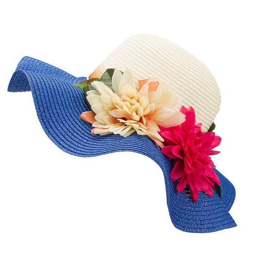 Mother-Daughter Floppy Large Brim Straw Sun Hat with Flowers-Hats-Innovato Design-Beige-Adult-Innovato Design