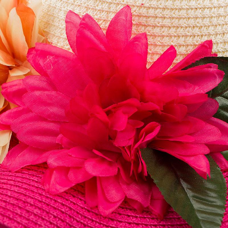 Mother-Daughter Floppy Large Brim Straw Sun Hat with Flowers-Hats-Innovato Design-Beige-Adult-Innovato Design