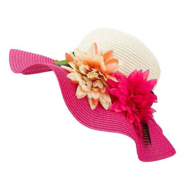 Mother-Daughter Floppy Large Brim Straw Sun Hat with Flowers-Hats-Innovato Design-Dark Pink-Adult-Innovato Design