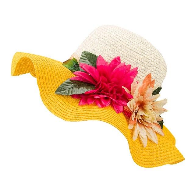 Mother-Daughter Floppy Large Brim Straw Sun Hat with Flowers-Hats-Innovato Design-Yellow-Adult-Innovato Design