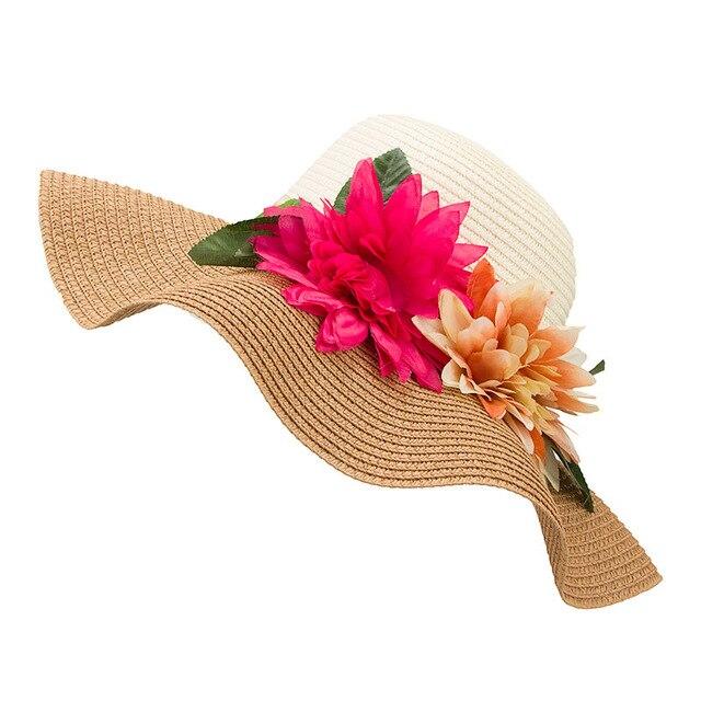 Mother-Daughter Floppy Large Brim Straw Sun Hat with Flowers-Hats-Innovato Design-Khaki-Adult-Innovato Design