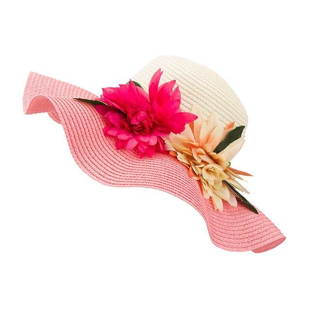 Mother-Daughter Floppy Large Brim Straw Sun Hat with Flowers-Hats-Innovato Design-Pink-Adult-Innovato Design