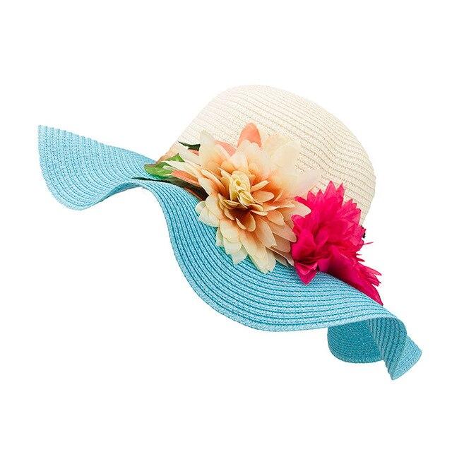 Mother-Daughter Floppy Large Brim Straw Sun Hat with Flowers-Hats-Innovato Design-Light Blue-Adult-Innovato Design