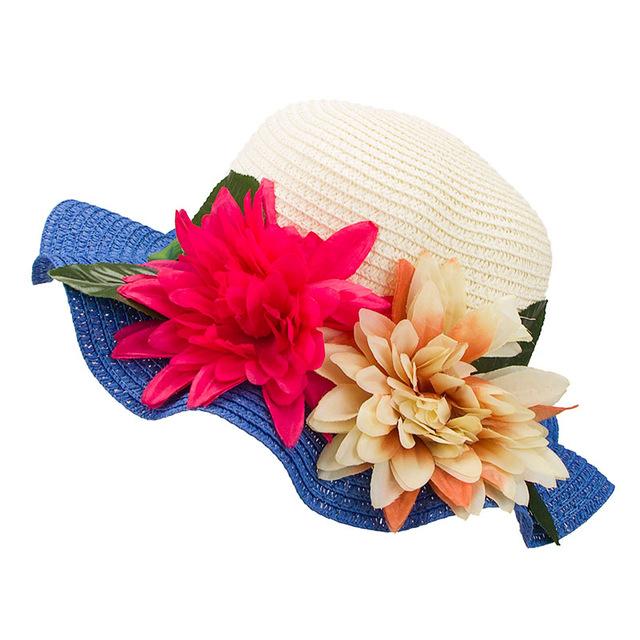 Mother-Daughter Floppy Large Brim Straw Sun Hat with Flowers-Hats-Innovato Design-Beige-Adult-Innovato Design