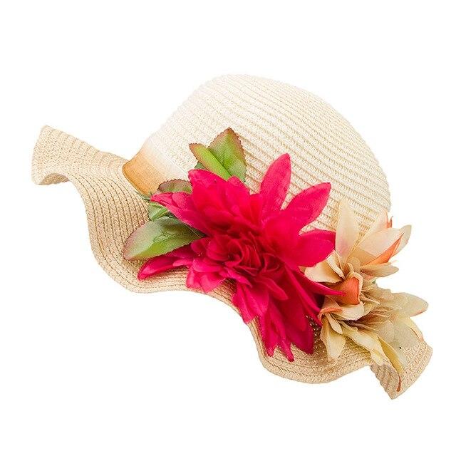 Mother-Daughter Floppy Large Brim Straw Sun Hat with Flowers-Hats-Innovato Design-Beige-Adult-Innovato Design