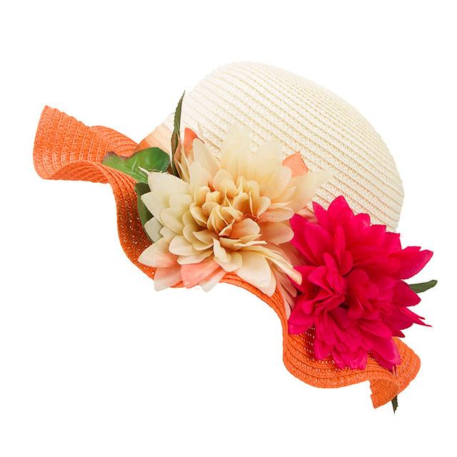 Mother-Daughter Floppy Large Brim Straw Sun Hat with Flowers-Hats-Innovato Design-Beige-Adult-Innovato Design