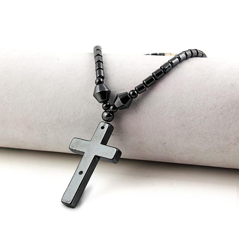 Black Hematite Stone Cross Pendant and Necklace with Magnetic Lock-Necklaces-Innovato Design-Innovato Design