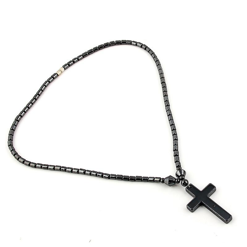 Black Hematite Stone Cross Pendant and Necklace with Magnetic Lock-Necklaces-Innovato Design-Innovato Design